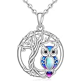 Fenthring Tree of Life Owl Necklace Owl Gifts for Women Pendant Necklaces Sterling Silver Moonstone Family Tree Jewelry Graduation Gifts
