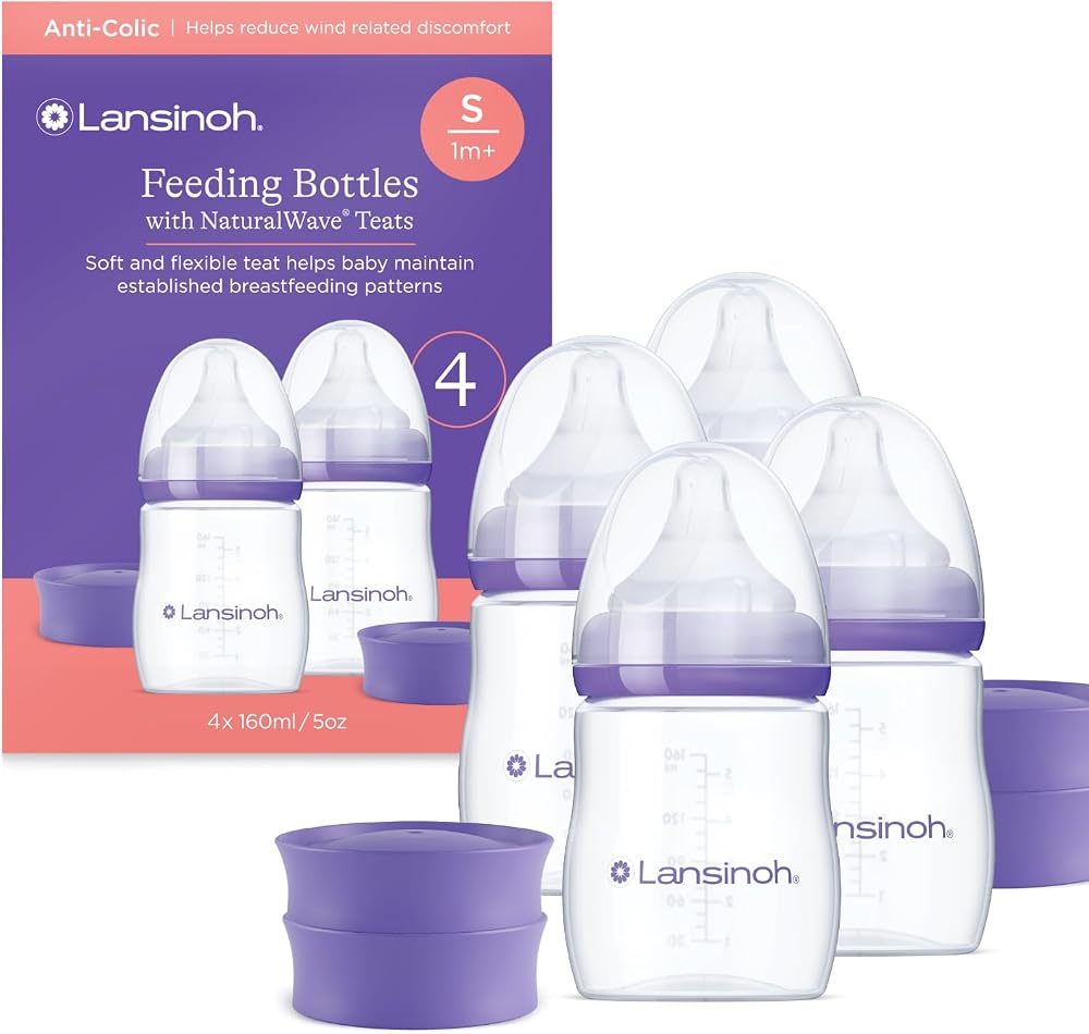 Lansinoh Anti Colic Baby Bottles 160ml NaturalWave Medium Flow 4-Pack