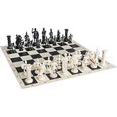 Roman Chess Set - Vinyl Chess Board Black/White- Size 17,3" + Roman Chess Pieces 3,75" Black/White