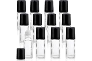 Mirrline 12 Pcs 30ml/1oz Roll On Bottles Empty Essential Oil Roller Bottle Clear Glass Bottle with Plastic Roller Ball & Black Lid for Perfume Cosmetic Oils