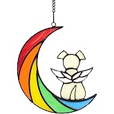 Lcensp Stained Glass Rainbow Bridge Dog Memorial Gifts for Loss of Dog Sympathy Remembrance Suncatcher, Angel Wings Pet Loss Bereavement Gifts in Memory of Pet Passing Away Window Hanging.