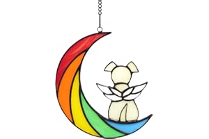 Lcensp Stained Glass Rainbow Bridge Dog Memorial Gifts for Loss of Dog Sympathy Remembrance Suncatcher, Angel Wings Pet Loss Bereavement Gifts in Memory of Pet Passing Away Window Hanging.