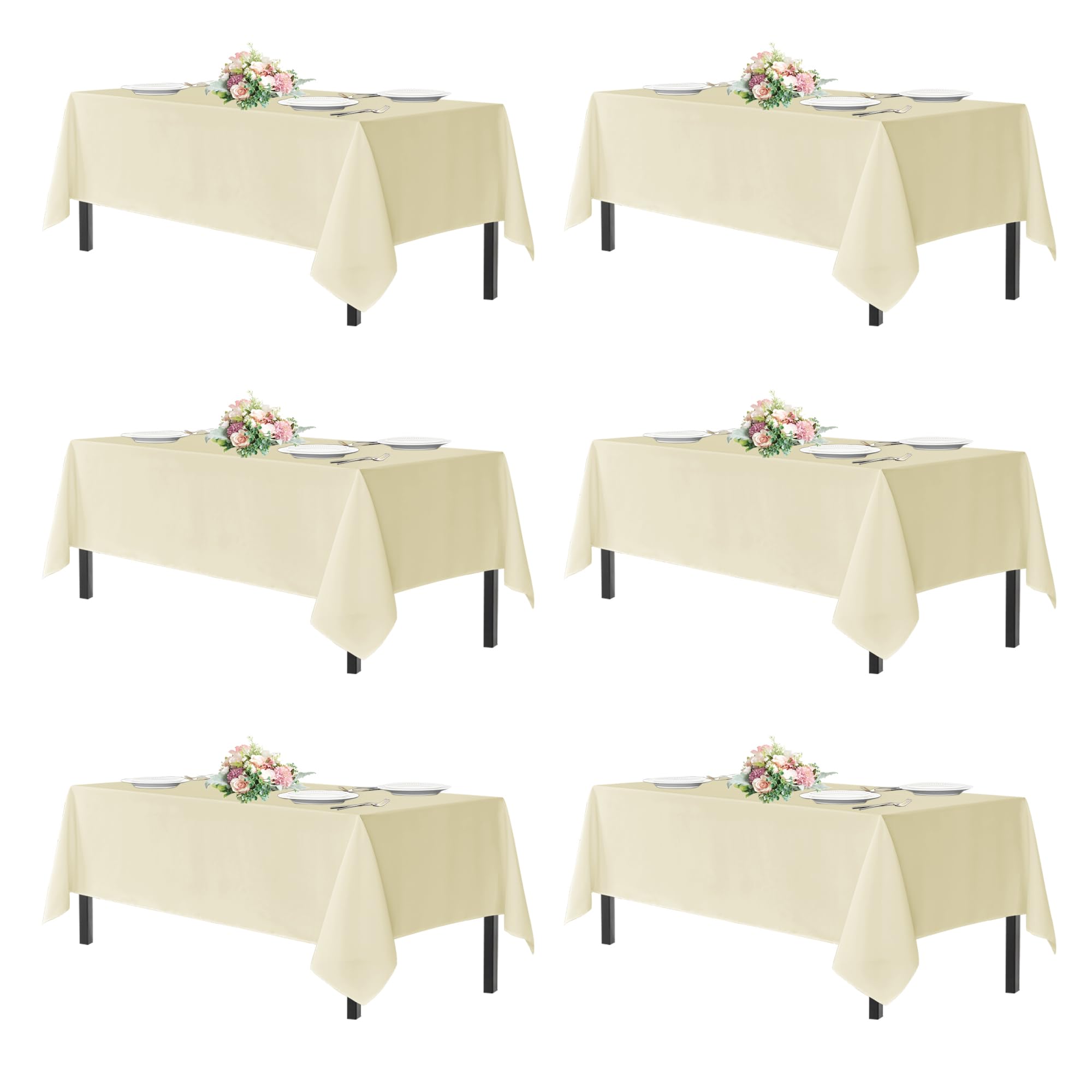 Photo 1 of sancua Rectangle Tablecloths for 4ft Tables, 6 Pack - 60x84 Inch - Beige Washable Fabric Cloth Table Cloth for Wedding, Party, Birthday, Banquet, Reusable Polyester Table Covers
