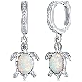 925-Sterling-Silver Opal Turtle Ocean Necklace - Two Tone Gold Blue Sea Life Crystal Starfish and Sea Turtle Pendant Necklaces Summer Beach Jewelry Gifts for Women EJALEN (Opal Turtle Earrings white)