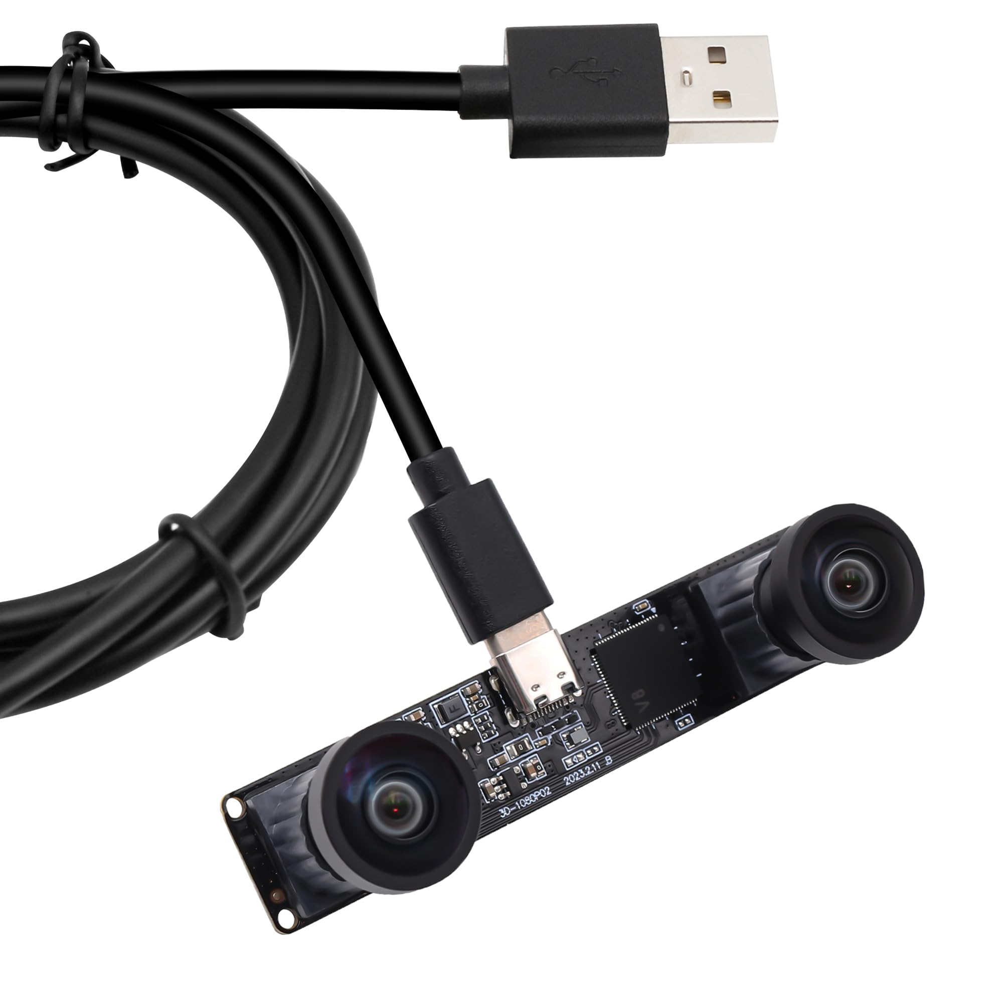 Svpro Dual Lens USB Camera Module 1080P 60fps UVC Industrial Camera Board Synchronization Record in Color with Dual M12 Lens,Distortion-Free Wide Angle USB Board Camera for 3D,VR,Biometric Detection