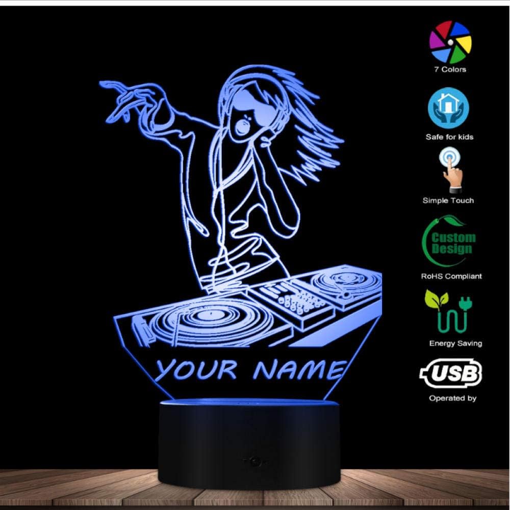 Christmas Female DJ Lady Custom 3D Night Light DJ Headphone Music Girl 3D Glowing Led Lamp w/Personalised Name DJ Lighting Art Gift Child
