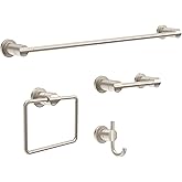 DELTA FAUCET NIC64-DN Nicoli 4-Piece Bath Hardware Set 18 to 24 in. Towel Bar, Toilet Paper Holder, Towel Ring, Towel Hook in Brushed Nickel