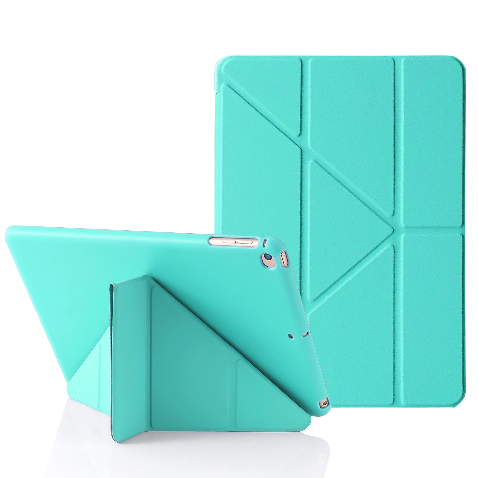 Origami iPad Case for iPad 9.7 Inch 6th 2018 & 5th 2017 Gen, also Fits iPad 9.7" Air 2013 & Air 2nd 2014, 5-in-1 Multiple Angles Viewing Positions, Smooth Silicone Cover & Soft TPU Back (Sky Blue)