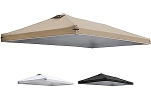 FLOUREE 10x20 Canopy Replacement Top Cover with Air Vents for ez up Pop up Canopy Gazebo Tent, with Adjustable Strap, Waterproof & Anti-UV for Outdoor Shade (Top Only, Frame Not Included) (Tan)