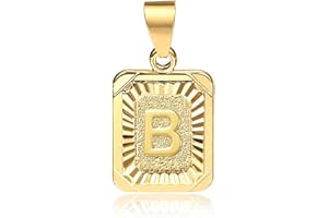 Hermah 26 Gold Plated Square Capital Initial Letter Charm Pendant Necklace for Men Women Box Steel Chain 22inch