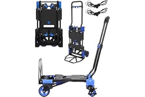 Aukivon Hand Truck, 2 in 1 Folding Dolly Cart with Retractable Handle, Convertible Hand Cart with Wheel Brake Function for Transportation, Shopping, Office, Home use