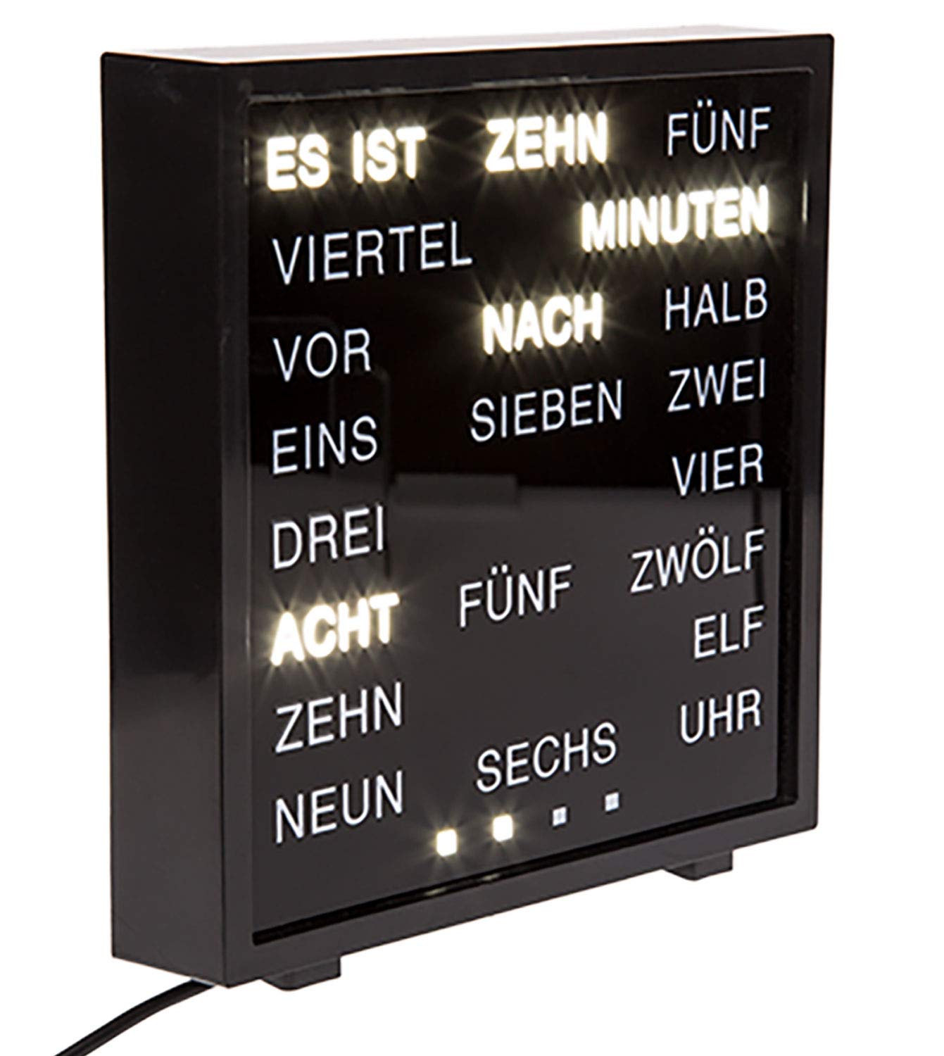 ootb Clock with Word Display German, Approx. 6.5" x 6.5" Plastic with Adapter, Black, 16,5x16,5cm