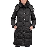 LONDON FOG womens Chevron Coat With Faux Fur Trimmed Hood