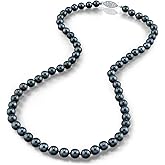 The Pearl Source Black Akoya Japanese Pearl Necklace for Women - 14k Gold Pearl Strand Necklace | 18in Long Pearl Necklace with Genuine Cultured Pearls Pearl Gifts for Christmas, Holidays and Anniversary