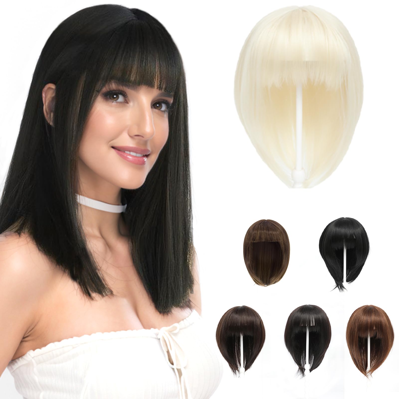 BUYOGET Blonde Hair Topper Clip in Hair Pieces for Woman Short 12 Inch Clip in Toppers with Fringe for Thinning Hair
