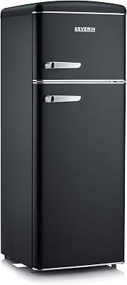 - Frigorífico combi retro 206 L, frigorífico e congelador de 2 portas, altura 146 cm, baixo consumo e silencioso, preto, RKG 8932