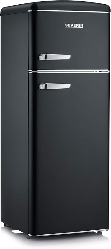 - Frigorífico combi retro de 206 L, frigorífico y congelador combinado de 2 puertas, altura 146 cm, bajo consumo y silencioso, negro, RKG 8932