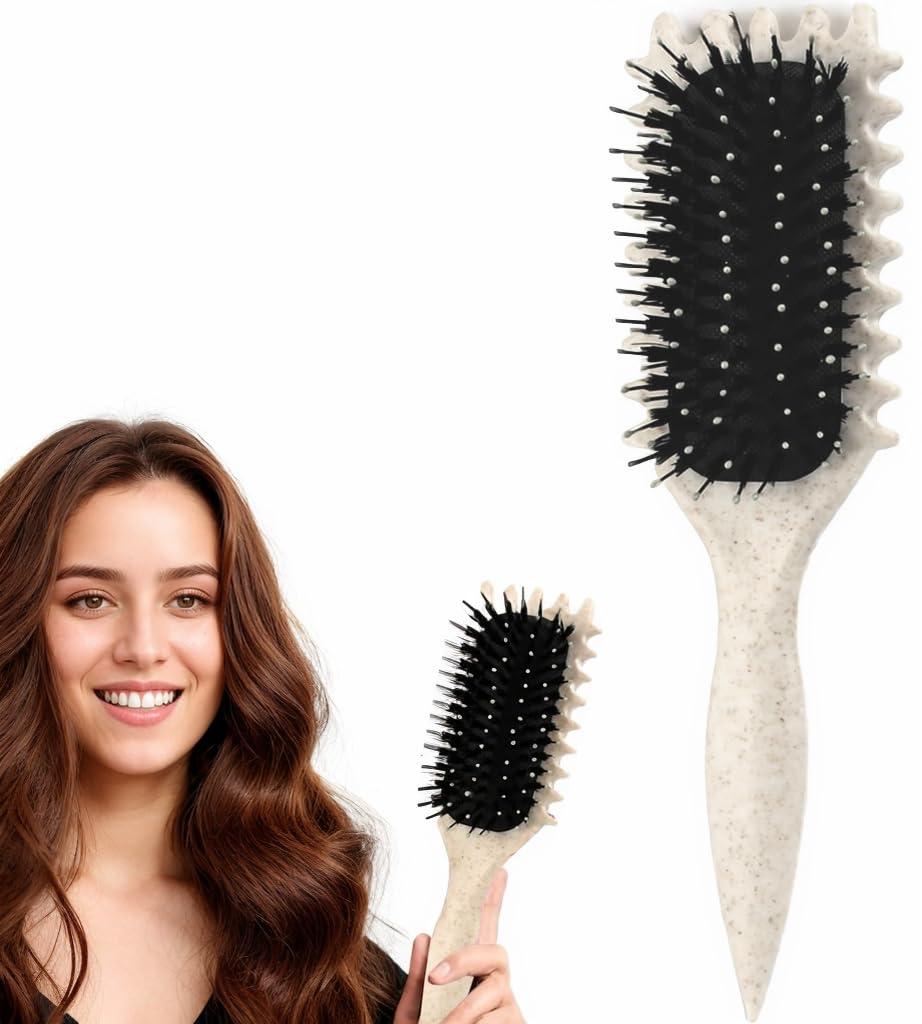 Maxmana Secret Curl Defining Brush,Curly Styling Hair Brush for Detangling,Combing,Shaping and Defining Curls For Women and Men Less Pulling,Reduce Pulling and Separation (Beige)