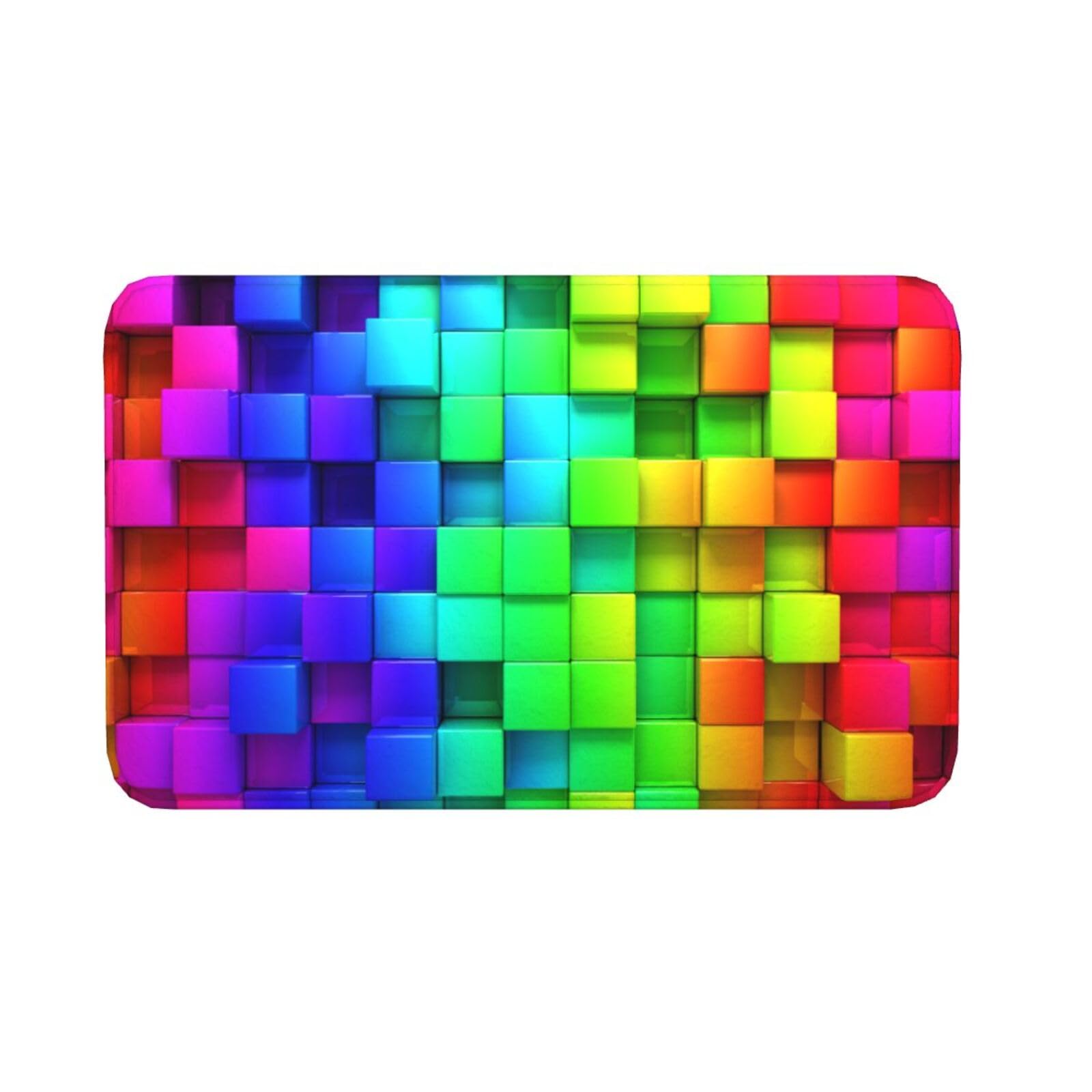 Photo 1 of Jbofyee Rainbow Colorful Boxes Bath Mat Non-Slip Soft Microfiber Bathroom Rugs Washable Bathmat, Carpet Rug Entryway Decor for Tub Shower Room Floor, 31.5x20 Mat