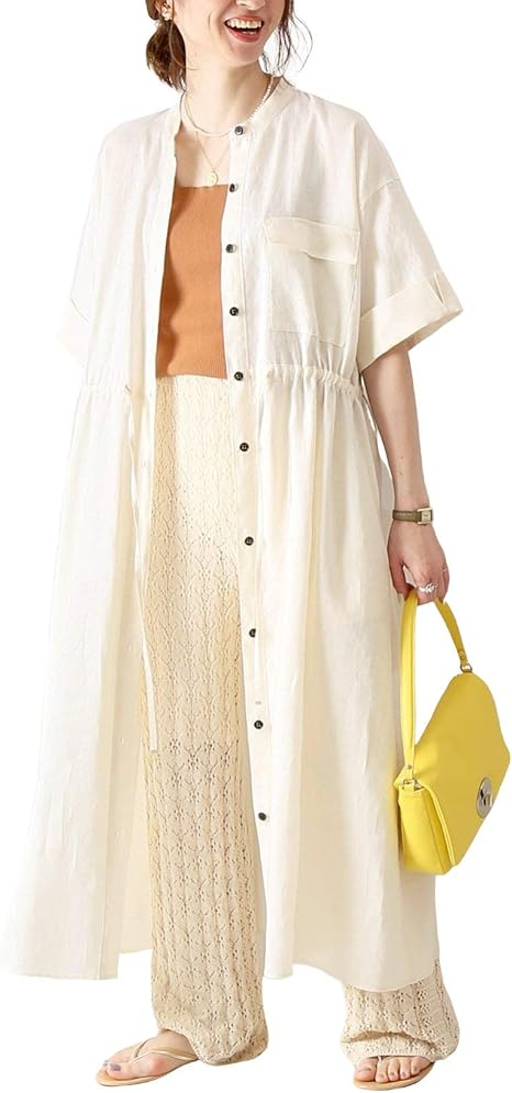 Amazon スピック アンド スパン リネンドロストシャツワンピース 36 ホワイト A ワンピース チュニック 通販