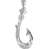 Sterling Silver Hand Engraved Reversible Hawaiian Fish Hook Pendant