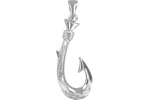 HAWAIIAN SILVER JEWELRY Sterling Silver Hand Engraved Reversible Hawaiian Fish Hook Pendant