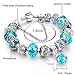 Long Way Blue Beads Carved Bracelet Sliver Plated Snake Chain Charm Strand Bracelet For Women&Men (Silver-blue)