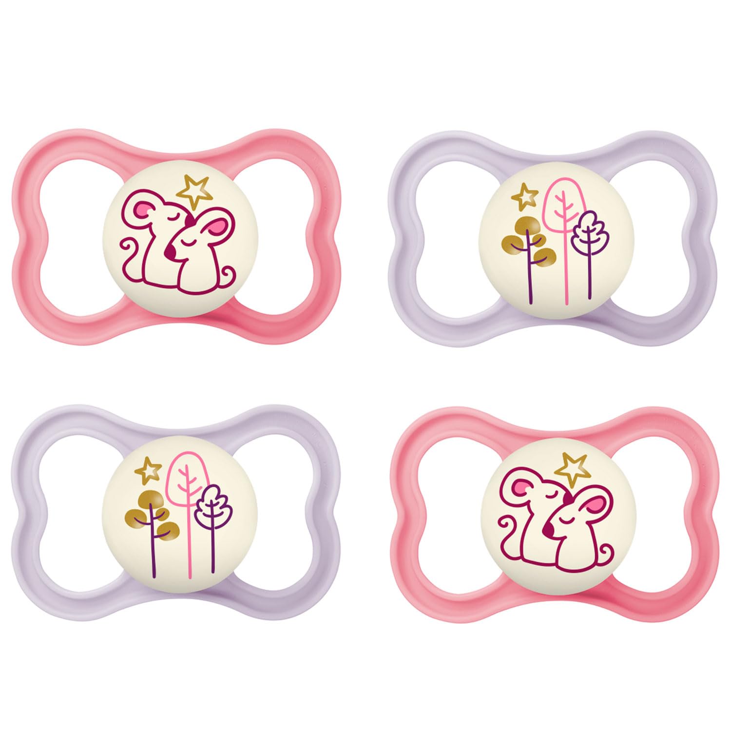 MAM Air Night Silicone Dummy 6-16 MAM Air Night Girl Mix Set of 4 Includes 2 Sterilised Transport Boxes