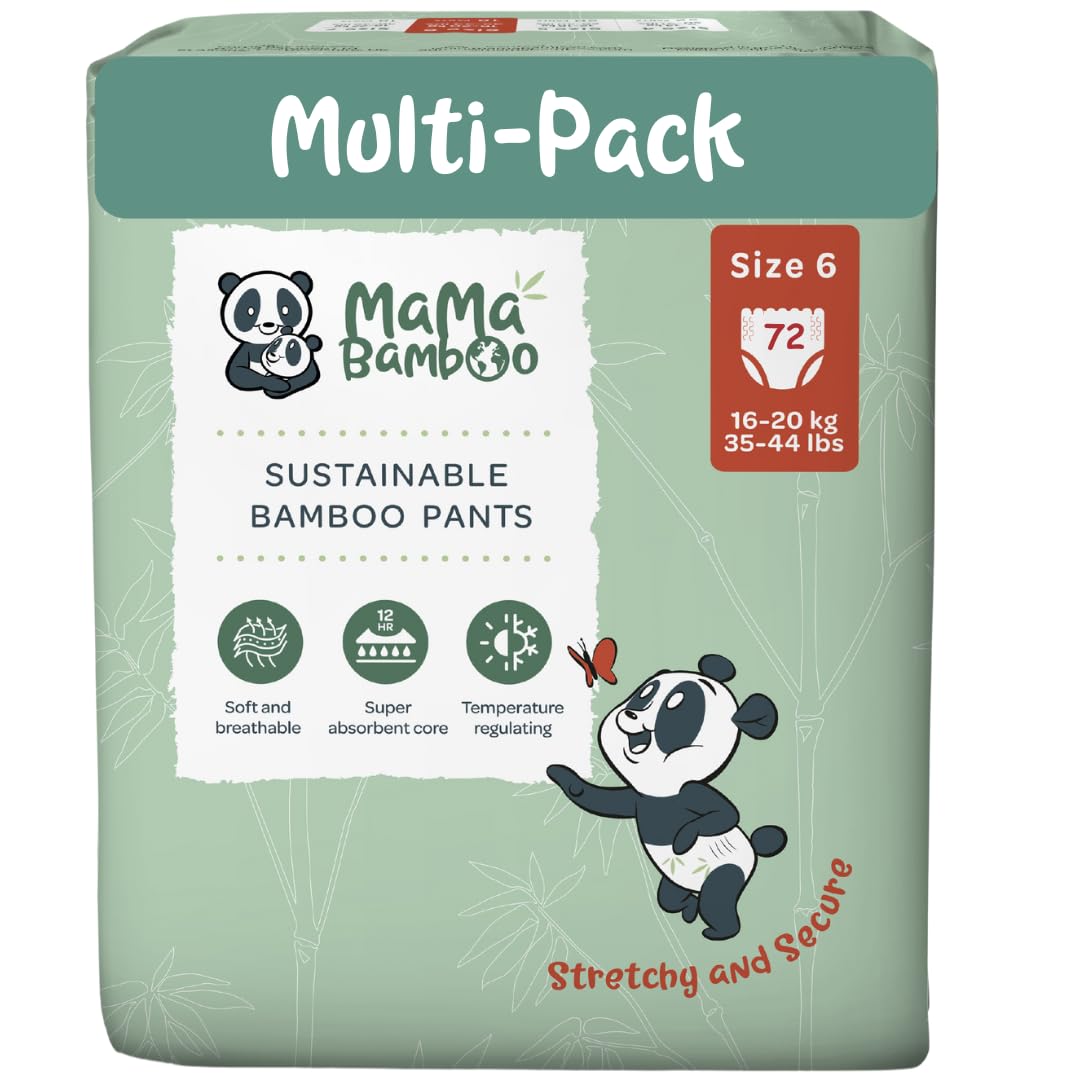 Mama Bamboo Soft, Breathable, Sustainable Bamboo Nappy Pants - Pull-Ups - Super Absorbent Lock Away core (Size 6-72 Pants)