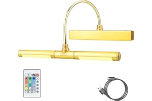 LUXSWAY Wireless Picture Lights for Paintings,Recgargeable Battery Art Display Light with Remote Control,Dimmable and Timer Off Dart Board Light with Aluminum Finish,Upgrade 12 Color Changing-Gold