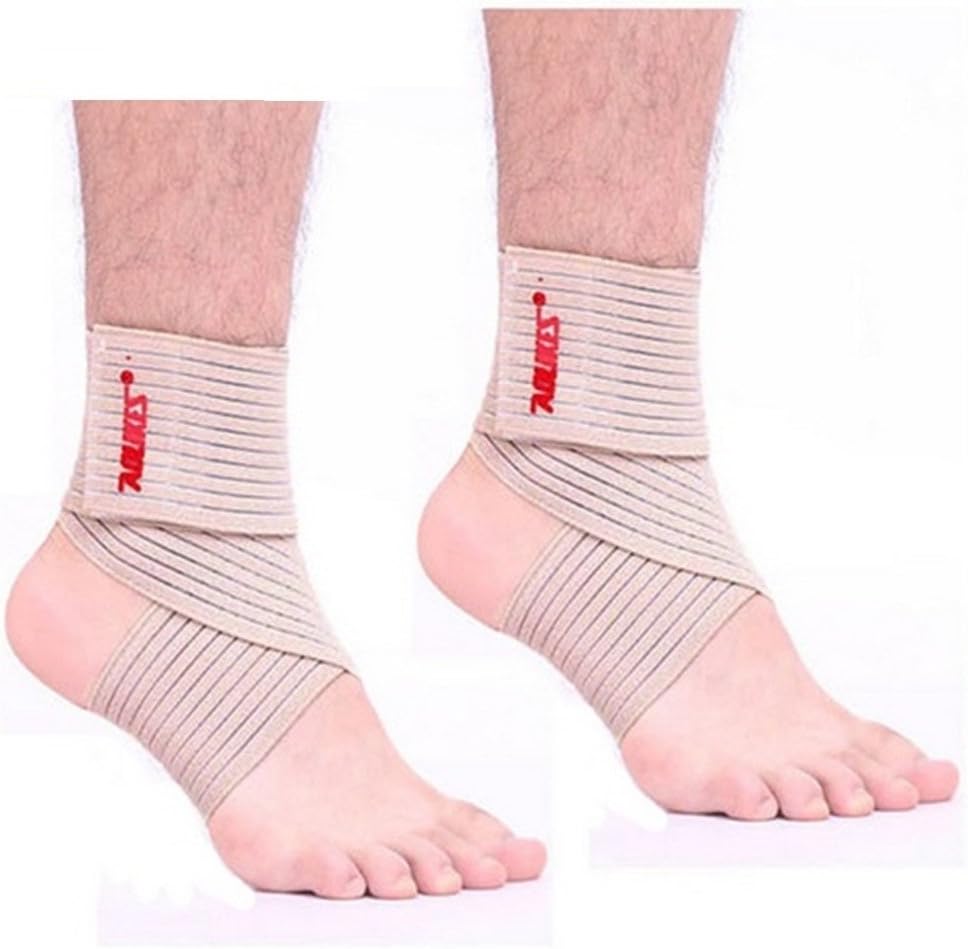 Rungear (1 Pair Elasticity Ankle Compression Bandage Wrap Support Brace Breathable Foot Strap for Men Women Running Basketball Football Volleyball Gym Fitness (Beige) : Sports & Outdoors