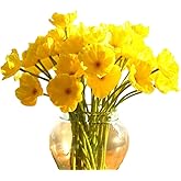 LebriTamFa 10 PCS High Quaulity Fresh Artificial Mini Real Touch PU/Latex Corn Poppies Decorative Silk Fake Artificial Poppy Flowers for Wedding Holiday Bridal Bouquet Home Party Decor (Yellow)