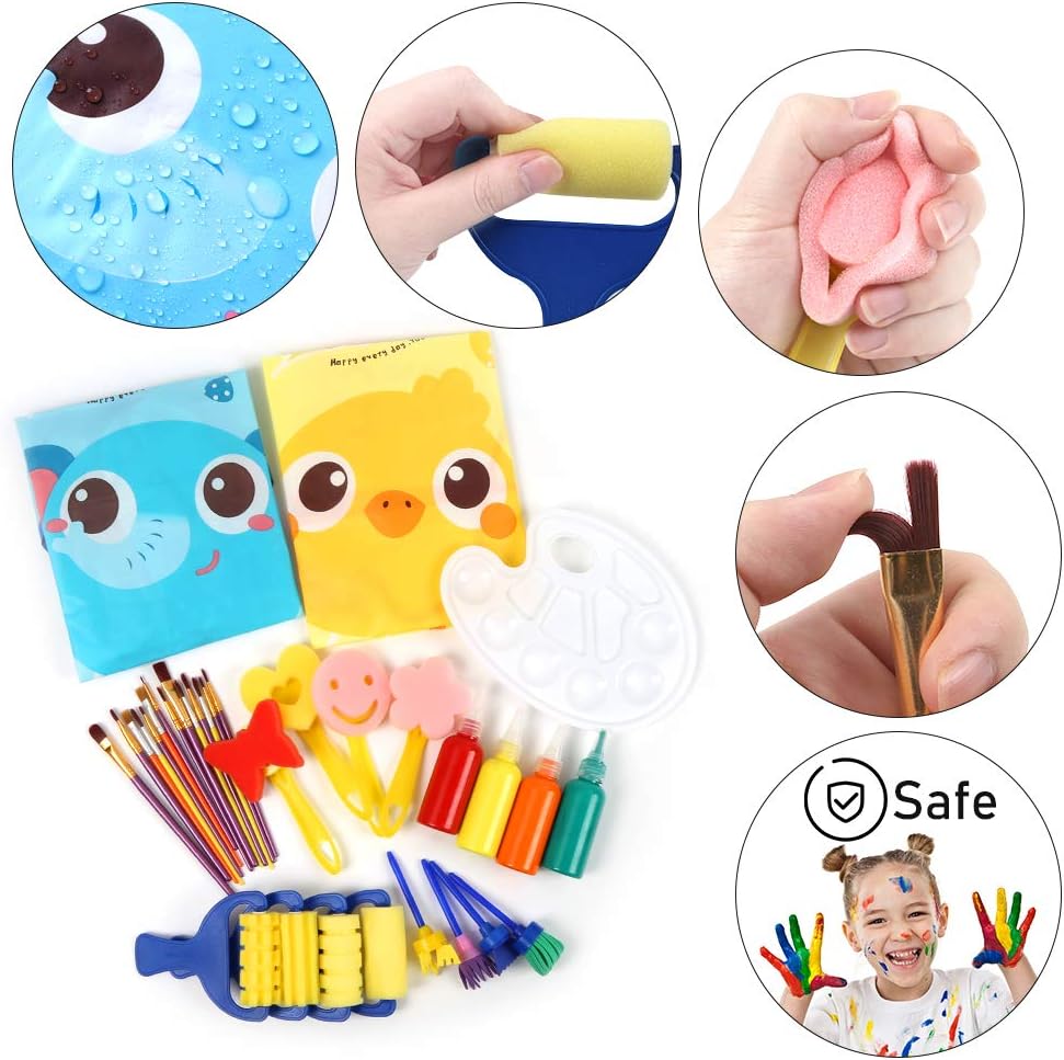 BigOtters Washable Finger Paint Set, Early Learning Kids Paint Set with Assorted Sponge Paint Brushes Smock Palette for Kids Home Activity School Prizes Art Party , 34PCS Set: Home Improvement