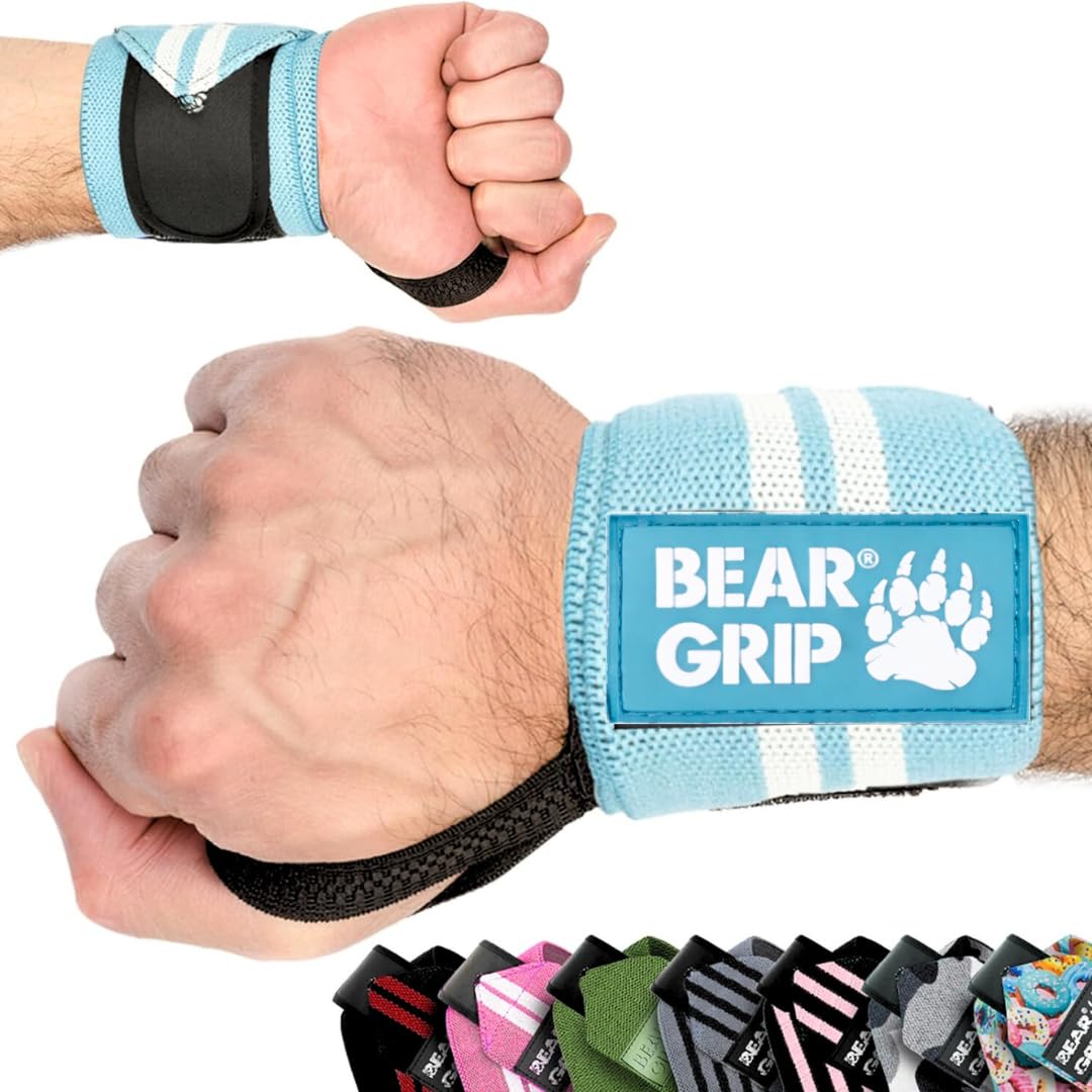 BEAR GRIP - Weight lifting wrist support wraps (Sold in pairs) (BABYBLUE)