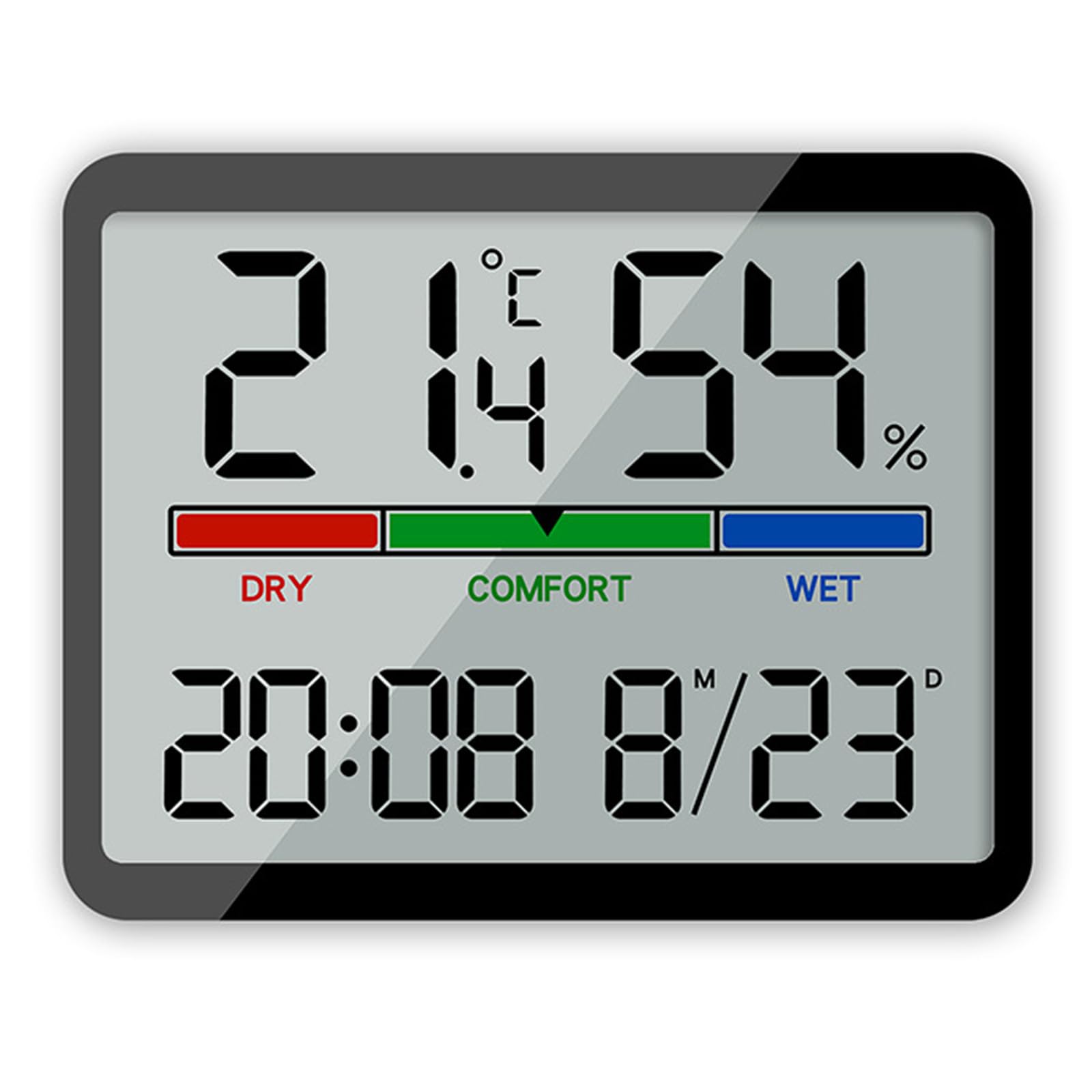 ALLOMN Hygrometer Indoor Thermometer, Desktop Digital Room Humidity Gauge Accurate Temperature Monitor Meter Large LCD Display Humidity Gauge Thermometer with Clock for Home Greenhouse (Black)