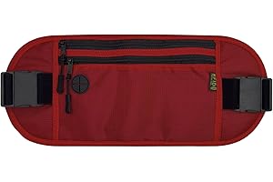 ZHOMA Travel Money Belt,Passport Holder RFID Blocking Travel Wallet, Adjustable Strap Small Waist Pouch Ideal for Keeping Your Cash, Credit Card, Passport, Phone Safe - Red