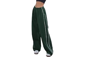 Aedceal Women's Parachute Pants Baggy Track Y2K Black Elastic Waist Wide Leg Trousers