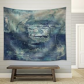 Art Abstract Acrylic Background in White and Blue Colors - Fabric Wall Tapestry Home Decor - 51x60 inches