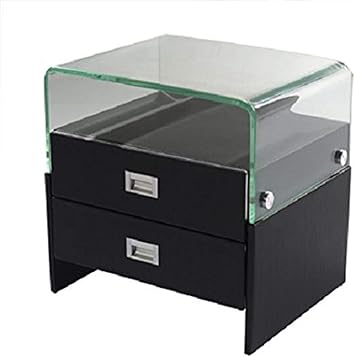 Amazon Com Creative Images International Glass Collection Upholstered Pu Leather Nightstand With Bent Glass Top And 2 Drawers Black Furniture Decor