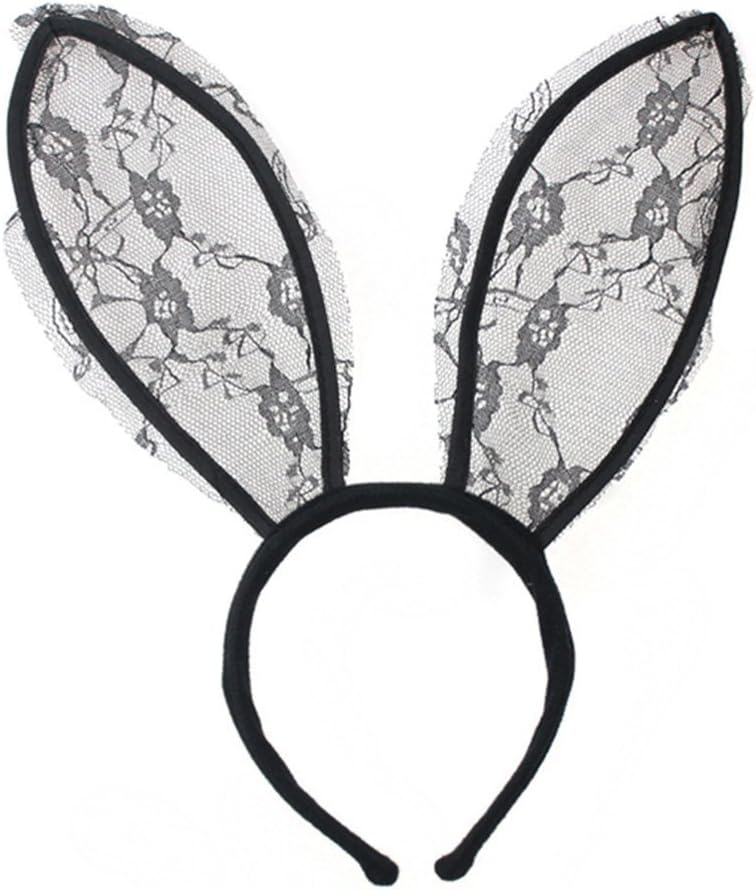 She's Shining Women Sexy Lace Bunny Rabbit Ears Headband Fancy Dress Costume Party Cosplay Hair Accessories - Black