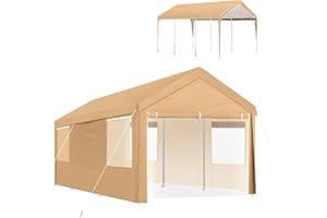 MARVOWARE 10x20 Heavy Duty Carport Canopy, Waterproof & UV-Resistant Car Canopy with Removable Sidewalls for Vehicle& Boat, Portable car Garage Tent shelter Featuring 4 Windows, Yellow