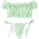 Lilosy Sexy Stretch Ruffle Tie Sheer Mesh Lingerie Set Outfits