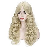 Aicos 70s Wigs for Women,Big Blonde Vintage Wig 80s Disco Wig, Feathered Sides Big Wavy Curly Costume Wig for Women (Long Wavy)