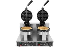 Double Head Waffle Makers, 2400W Non-Stick Commercial Waffle Maker with Temp and Time Control, Stainless Steel Waffle Making 