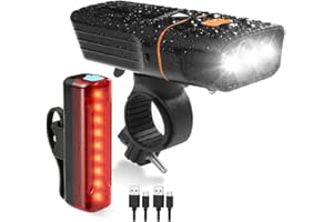 SIMPLE DELTA USB Rechargeable Bike Light Set - 3000mAh Bike Headlight & Taillight with Digital Display, 1000 Lumens, IPX5 Wat