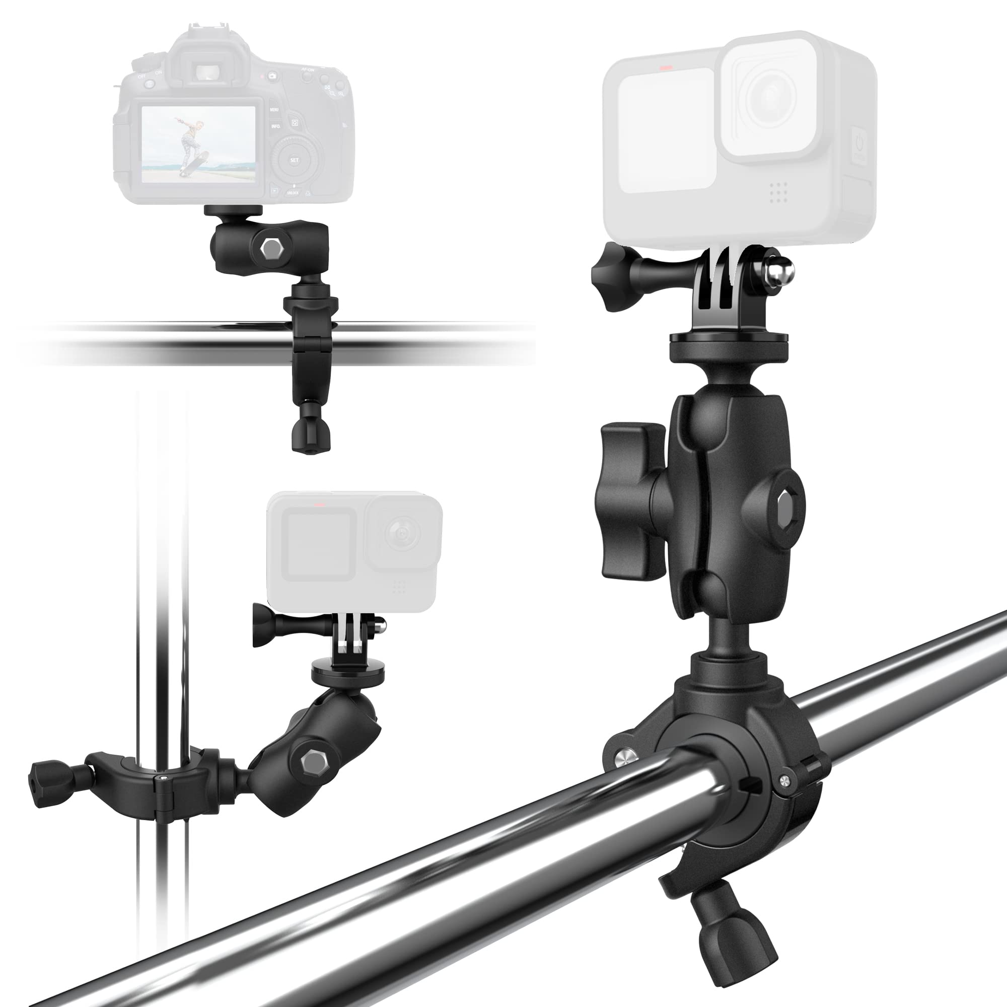 HLEESH Motorcycle Bike Handlebar Mount for GoPro Hero Cameras, 360° Rotation Bicycle Mount Clamp Bracket with 1/4” Thread Adapter for DJI Action Cameras