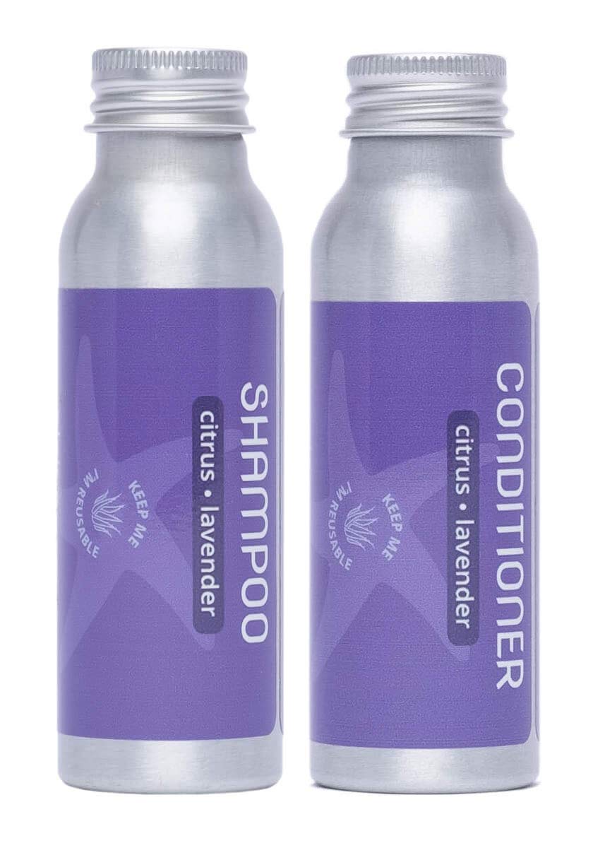 Travel Size Shampoo and Conditioner - Citrus Lavender - 2.5oz Refillable Bottles, Sulfate Free