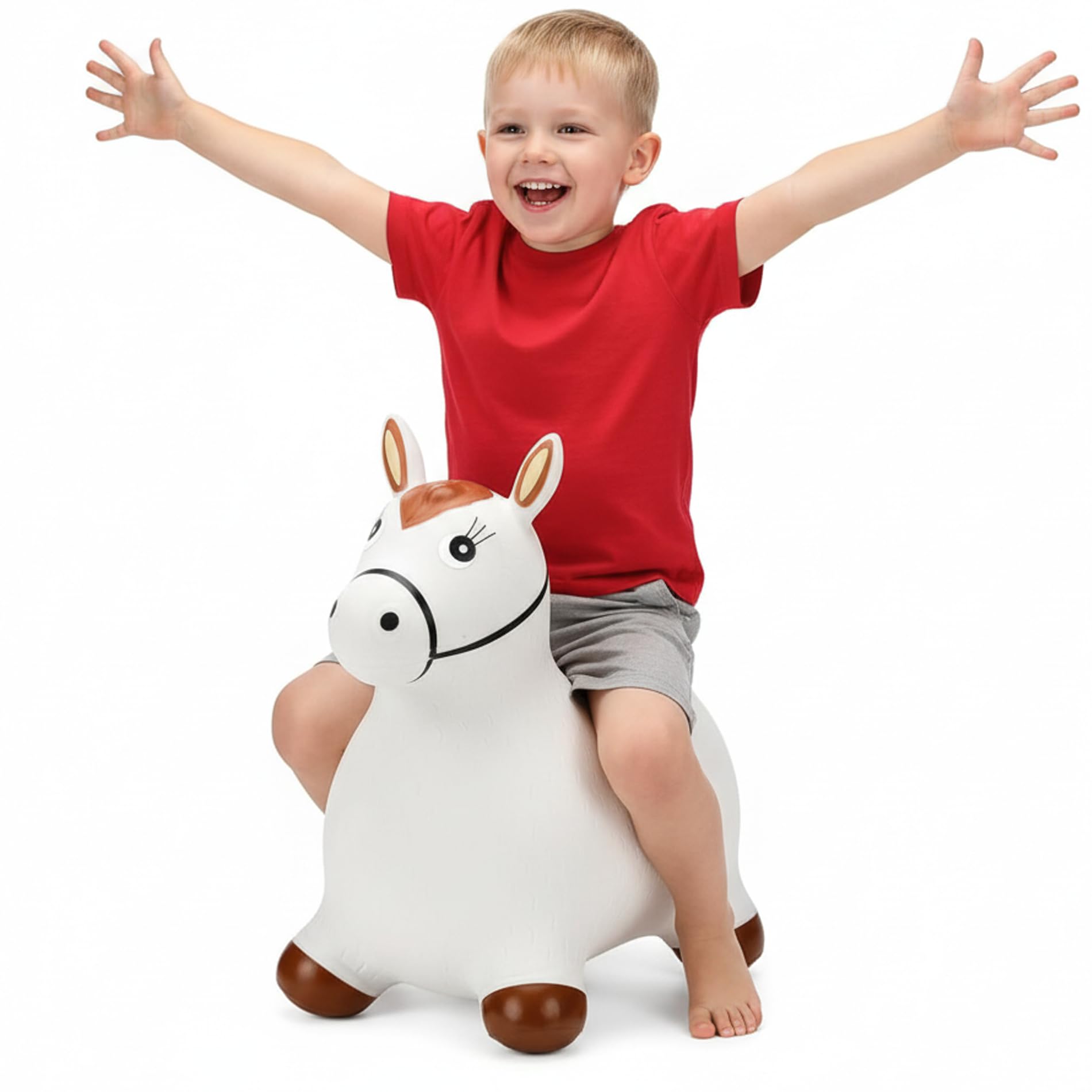 Curvaso Animal Bouncy Hopper with Pump for Kids Inflatable Ride-On Toys Gift, Indoor & Outdoor, Grey Horse, PA15401