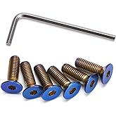PQY 6pcs Steering Wheel Screw Bolts Taper M5&times;0.8 Length 15mm Burnt Titanium | Flat Head Steering Wheel Screws with Stainless Steel Allen Hex key