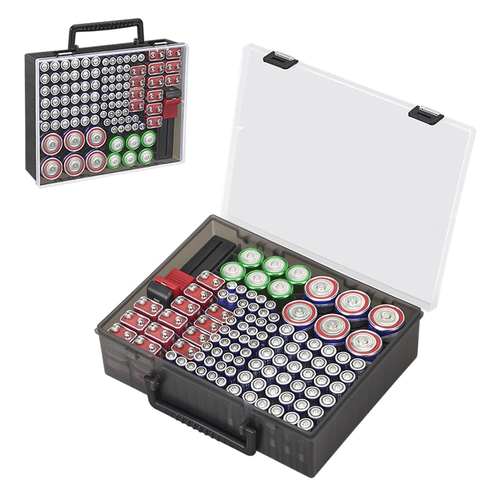 Photo 1 of RISOU Battery Organizer Storage Case,Stores More Than 95 Batteries - Battery Storage Box for AA AAA 9V C D Lithium 3vLR44 CR2016 CR1632 CR2032 CR2025 (CASE ONLY) (Black)